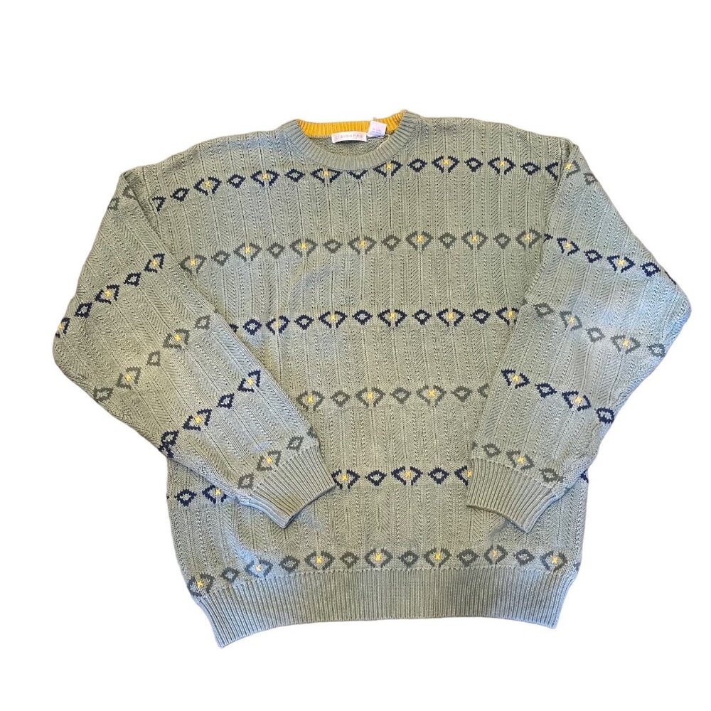 Vintage Claiborne Seafoam Green Novelty Grunge Grandpa Sweater L